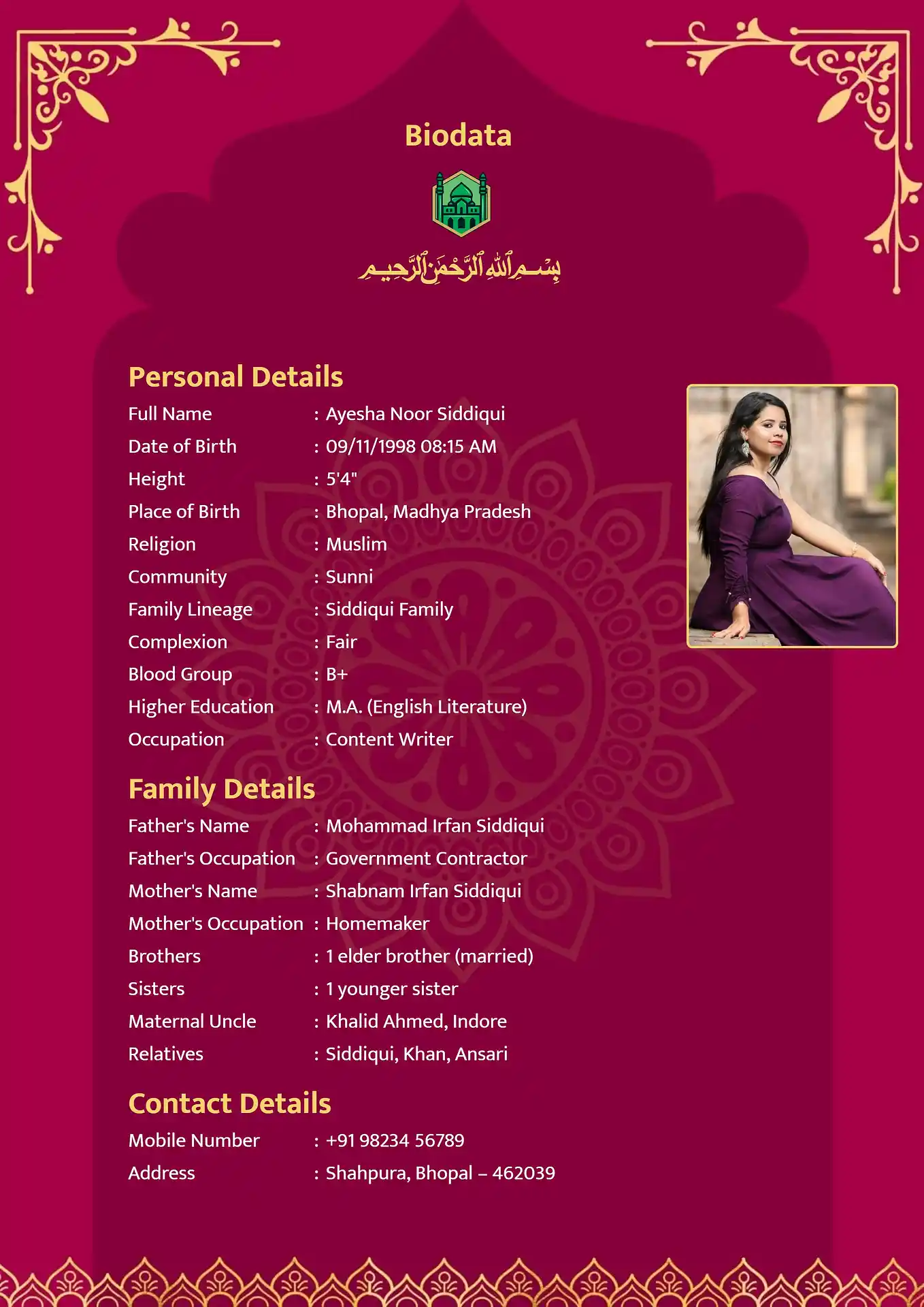 Abstract Rose Nikah biodata template