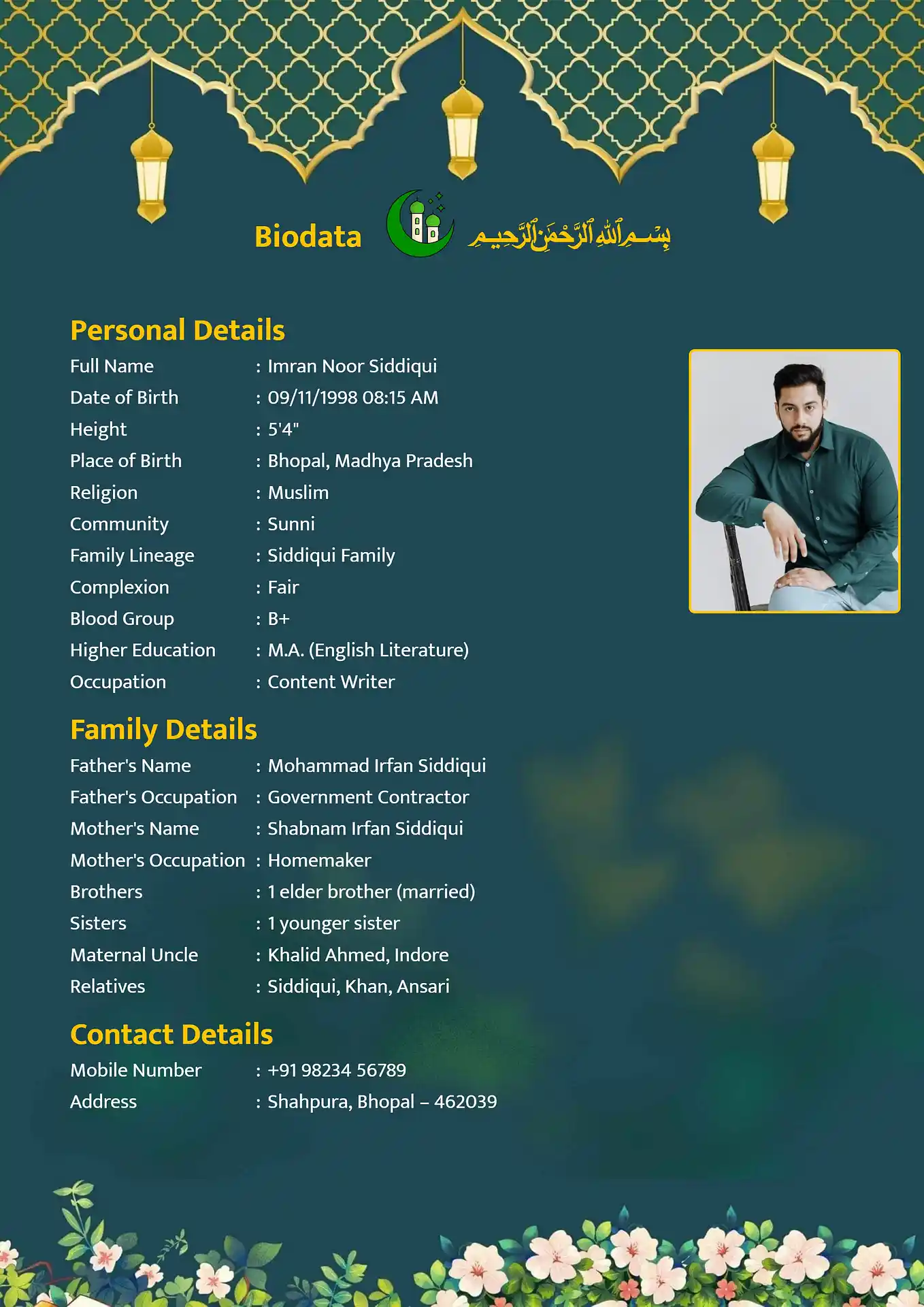 Green 2 Nikah biodata template